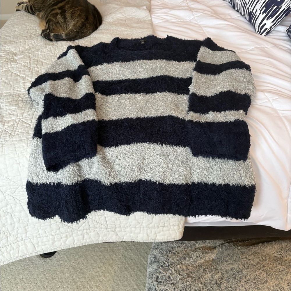 Talbots Crew Neck Sweater Woman 3X NWOT Navy Blue and Grey Stripe.